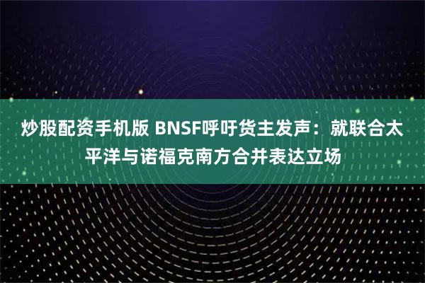 炒股配资手机版 BNSF呼吁货主发声：就联合太平洋与诺福克南方合并表达立场